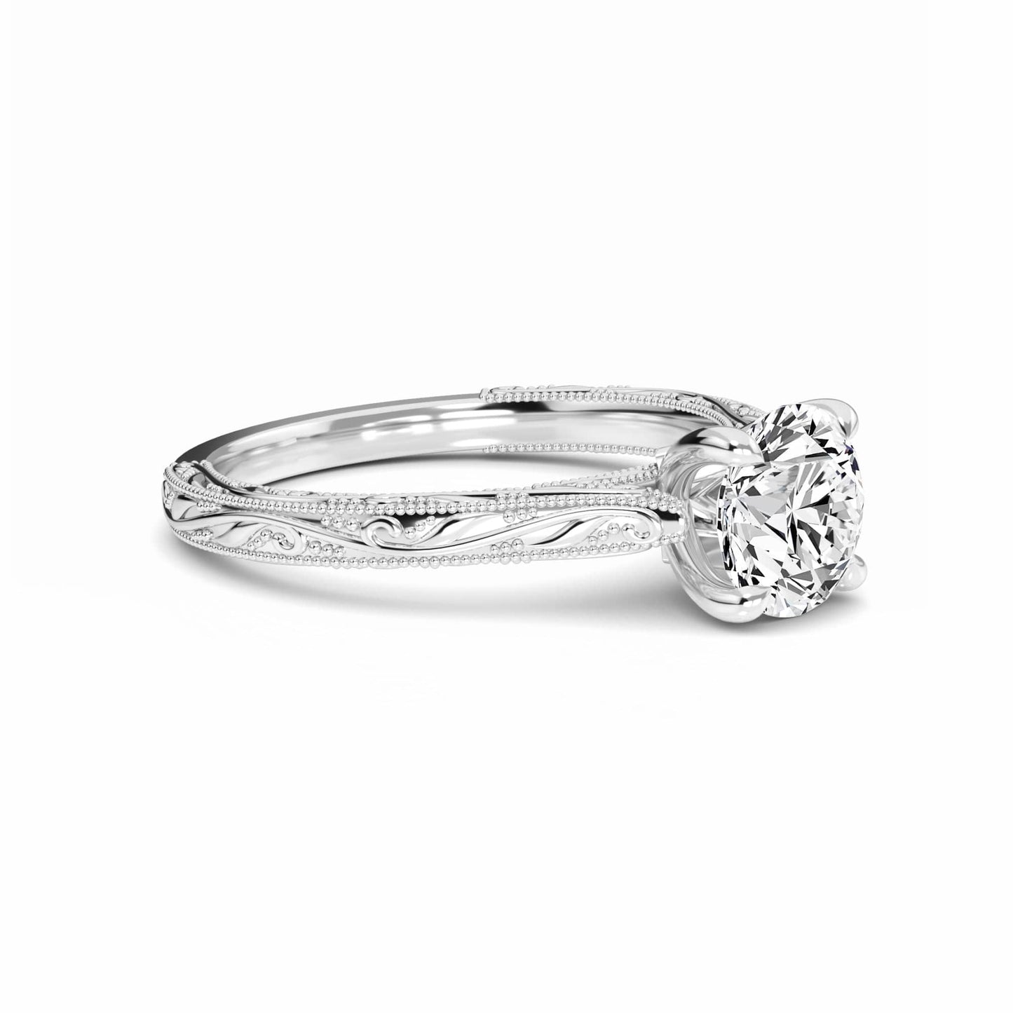 White Diamond Delicate Vine-Inspired Engagement Ring - Gianna