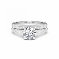 White Diamond Delicate Vine-Inspired Bridal Set Engagement Ring - Adelaide