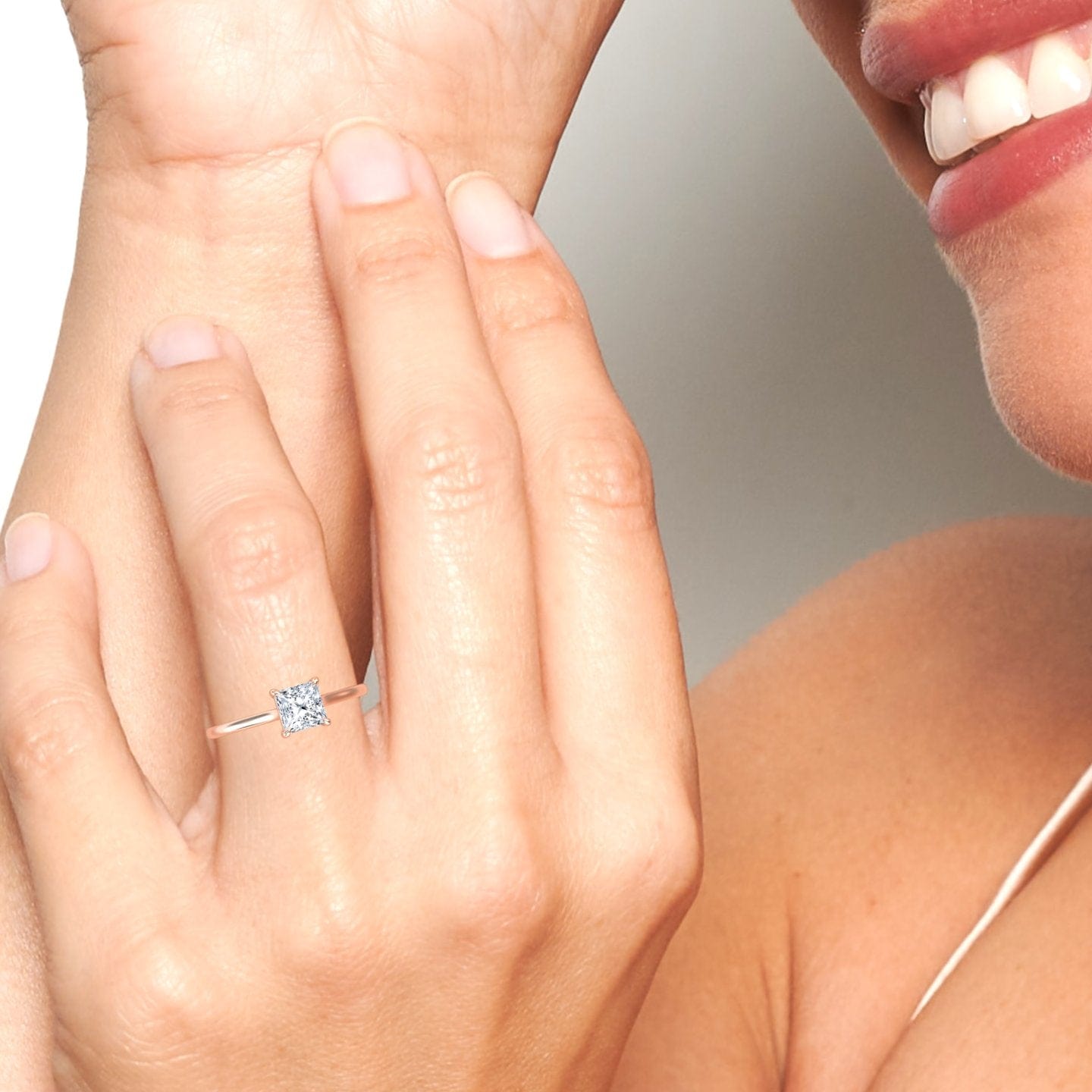 White Diamond V Prong Solitaire Engagement Ring - Farah