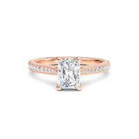 White Diamond Delicate Pave Band Solitaire Engagement Ring - Madelyn