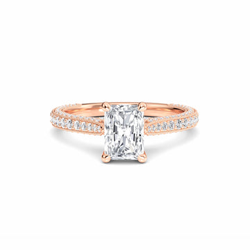 White Diamond Delicate Pave Band Solitaire Engagement Ring - Madelyn