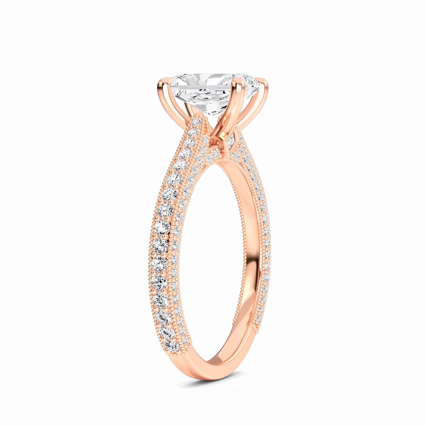 White Diamond Delicate Pave Band Solitaire Engagement Ring - Madelyn