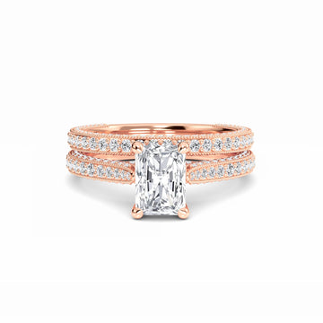 White Diamond Classic Solitaire Milgrain Bridal Engagement Ring - Rebecca