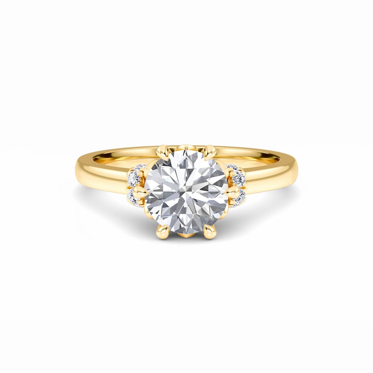 White Diamond Elegant Three-Stone Petite Accented Engagement Ring - Nicole