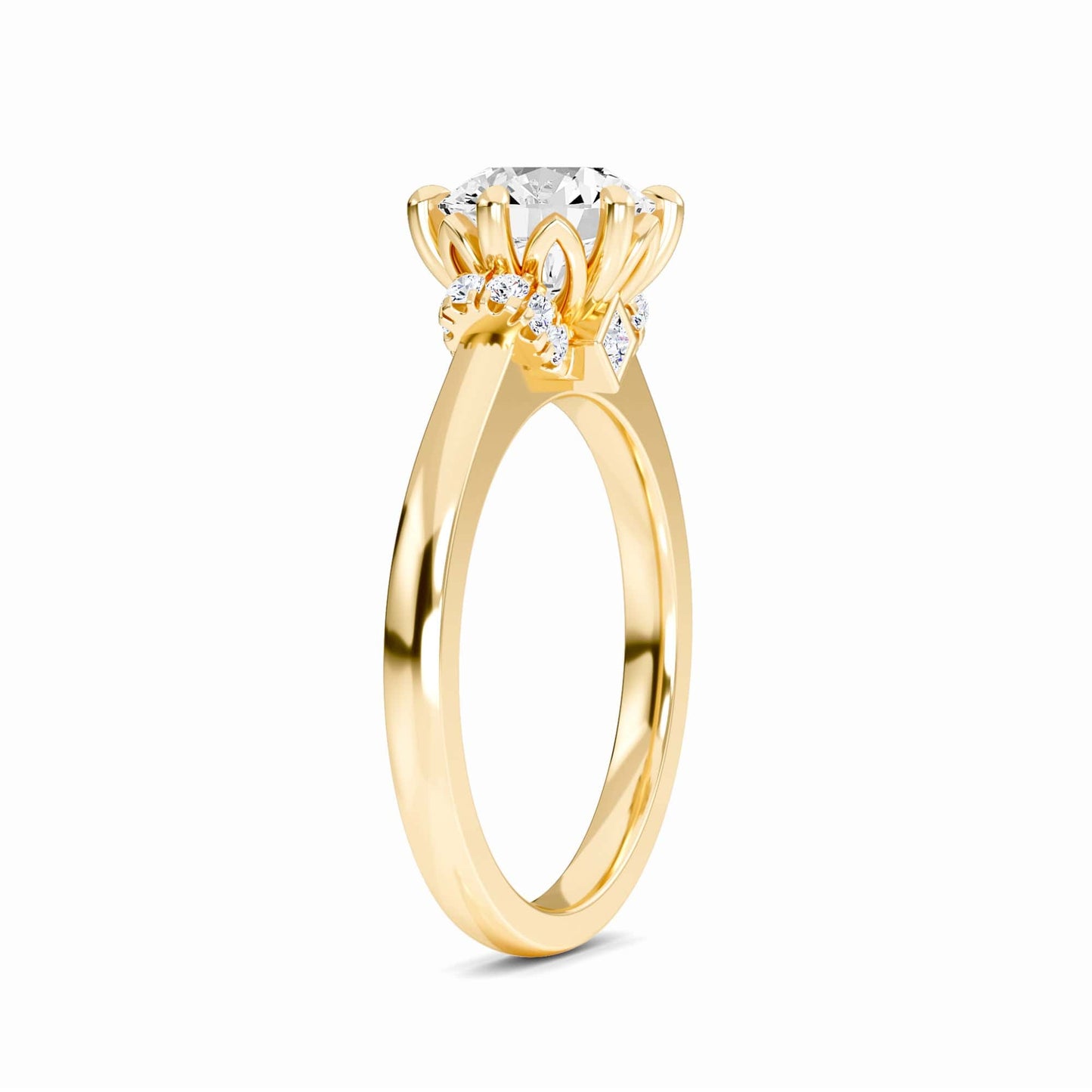 White Diamond Elegant Three-Stone Petite Accented Engagement Ring - Nicole