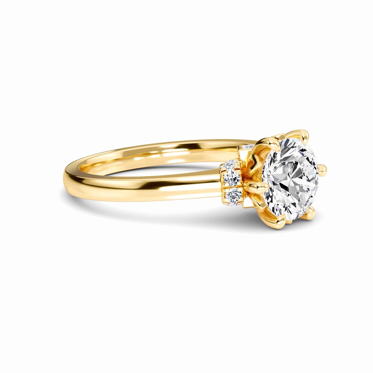 White Diamond Elegant Three-Stone Petite Accented Engagement Ring - Nicole