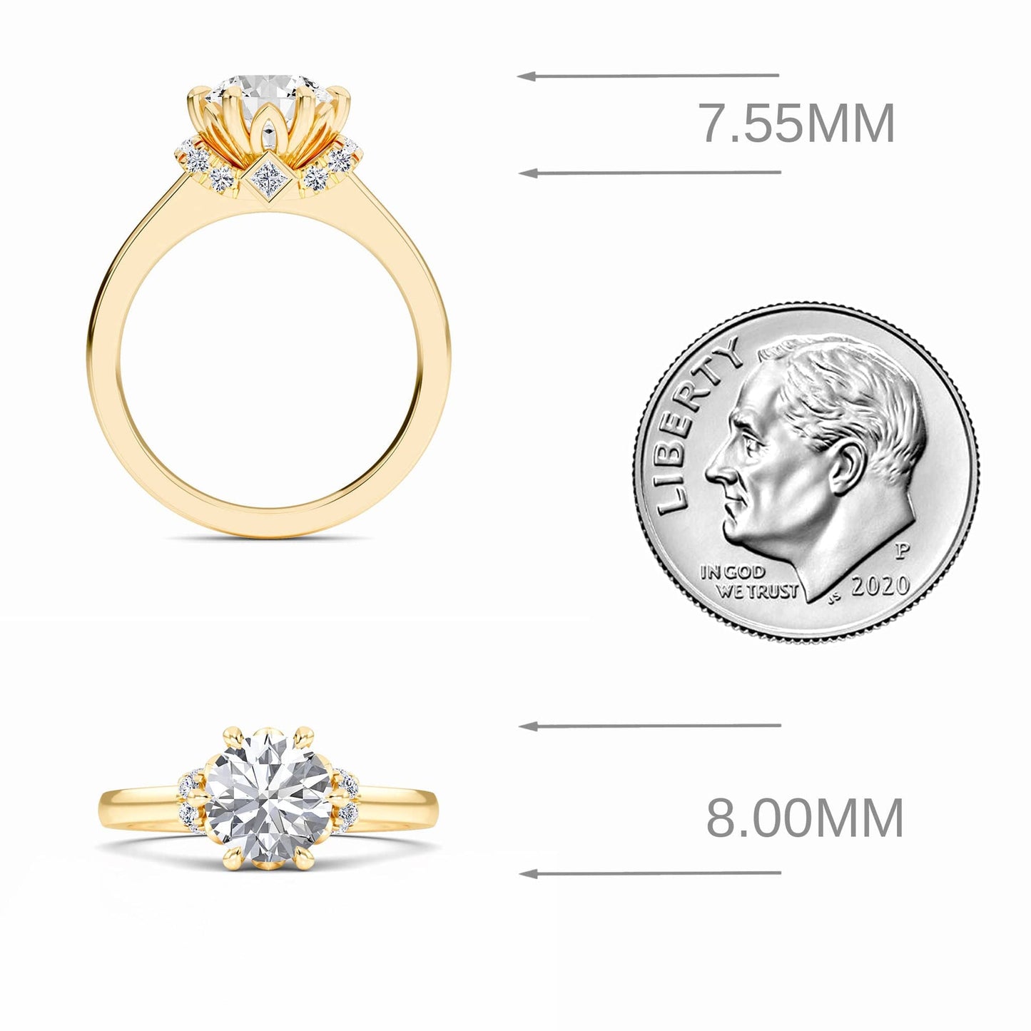 White Diamond Elegant Three-Stone Petite Accented Engagement Ring - Nicole