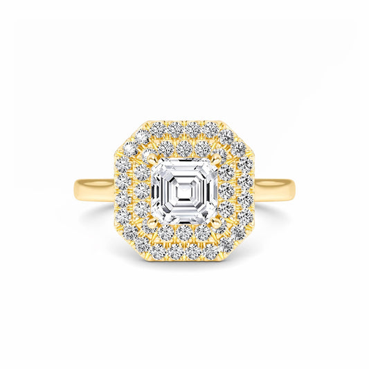 White Diamond Double Halo Engagement Ring - Aaliyah