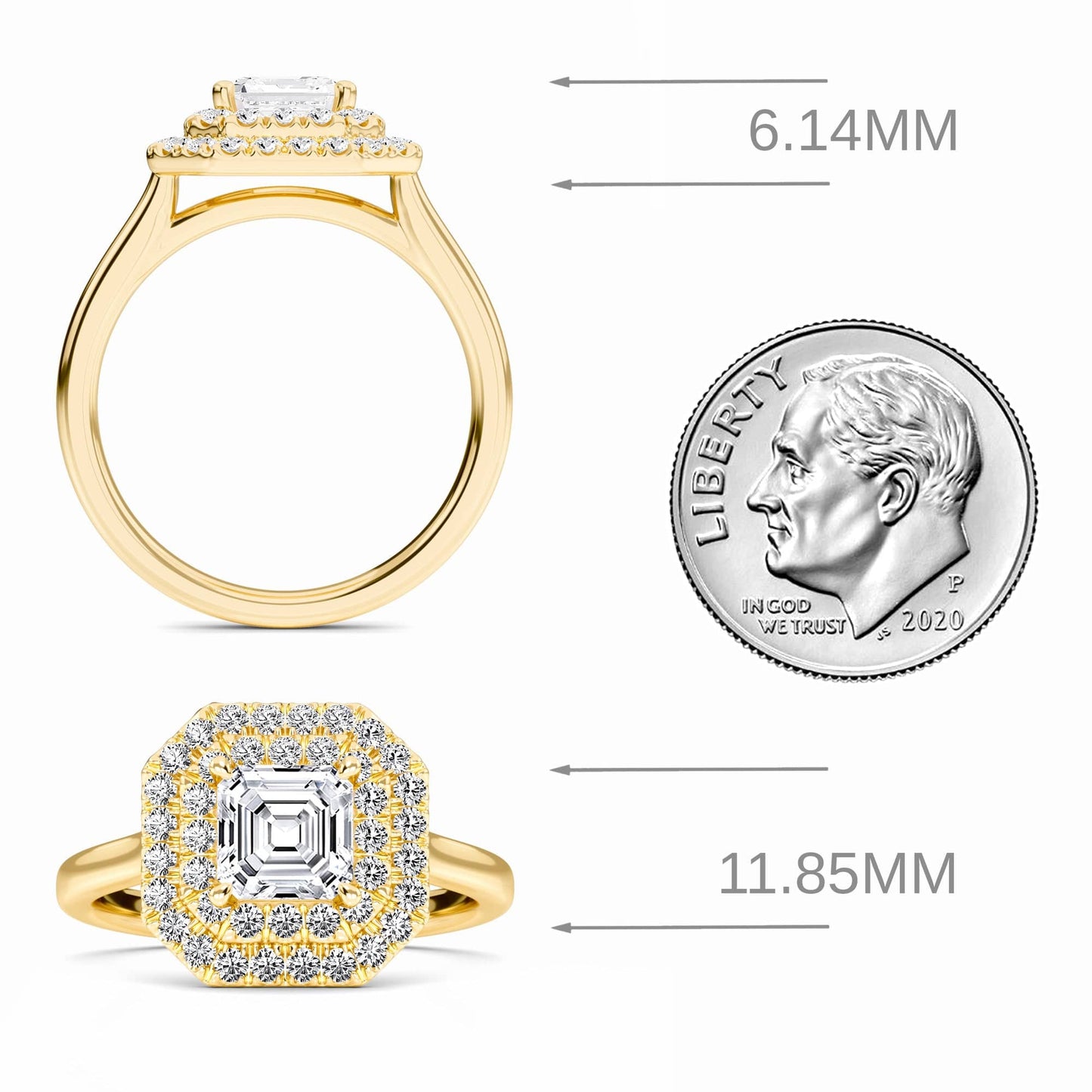 White Diamond Double Halo Engagement Ring - Aaliyah