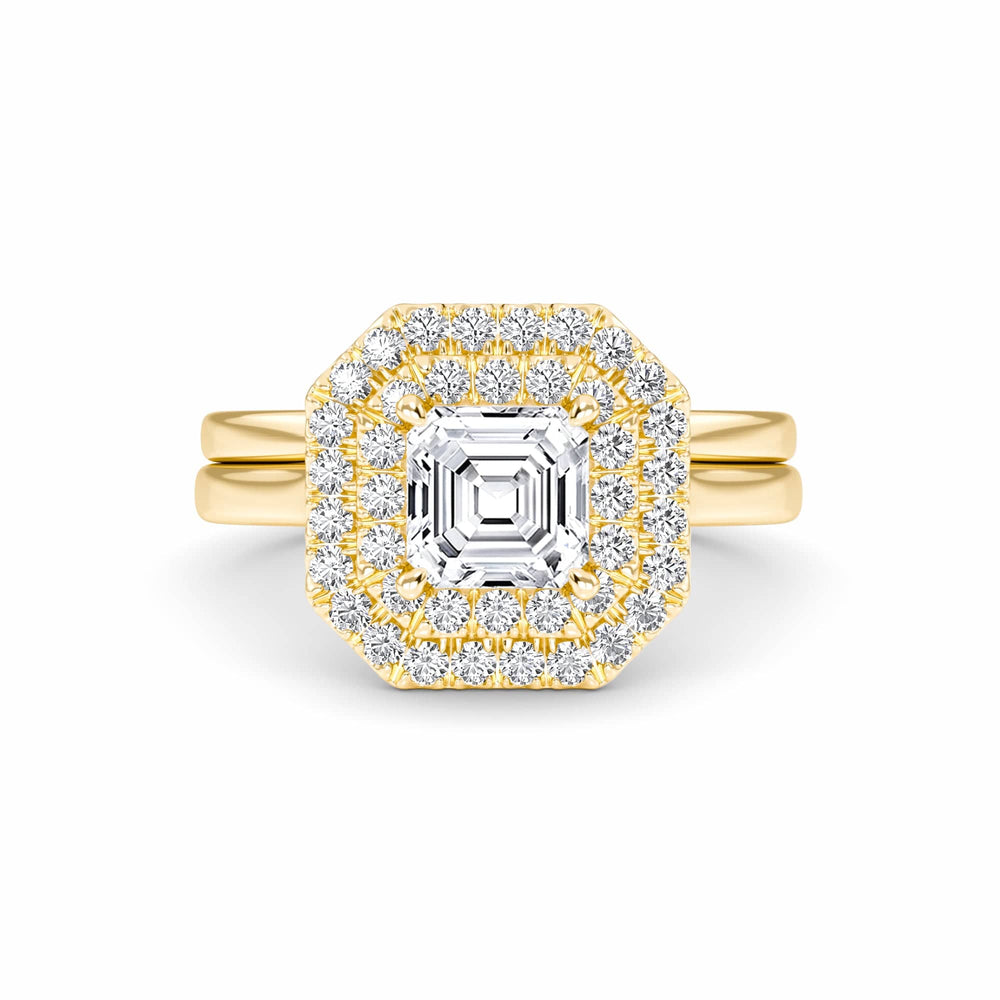 White Diamond Double Halo Bridal Set Engagement Ring