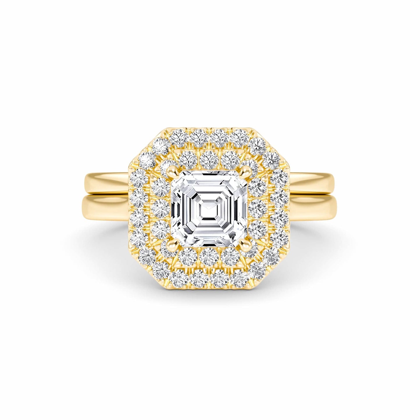 White Diamond Double Halo Bridal Set Engagement Ring - Wendy