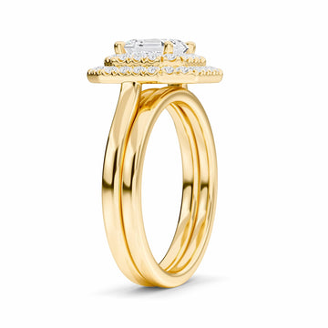 White Diamond Double Halo Bridal Set Engagement Ring - Wendy