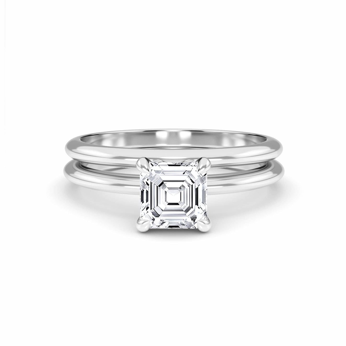 White Diamond Classic Solitaire Bridal Set Engagement Ring - Tania