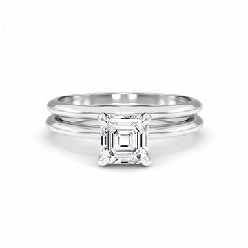 White Diamond Classic Solitaire Bridal Set Engagement Ring - Tania