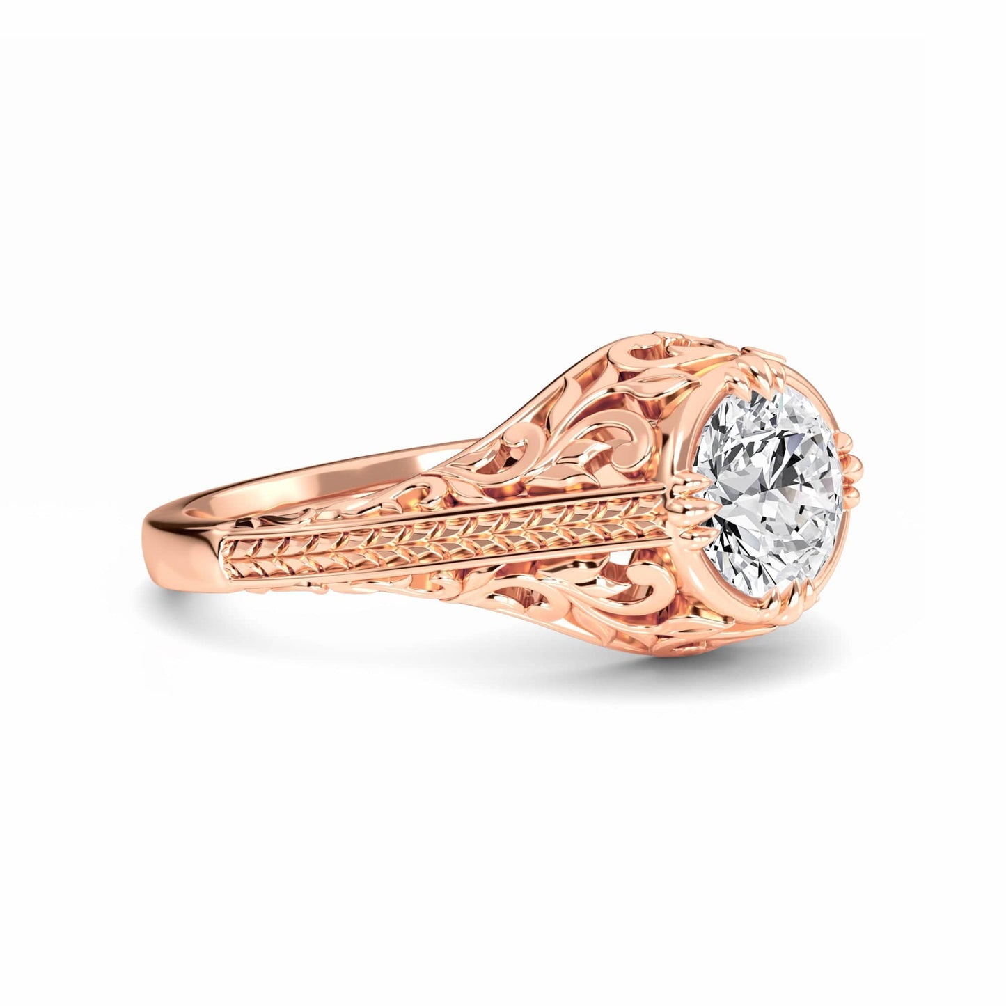 White Diamond Ornate Vintage-Inspired Engagement Ring - Allison
