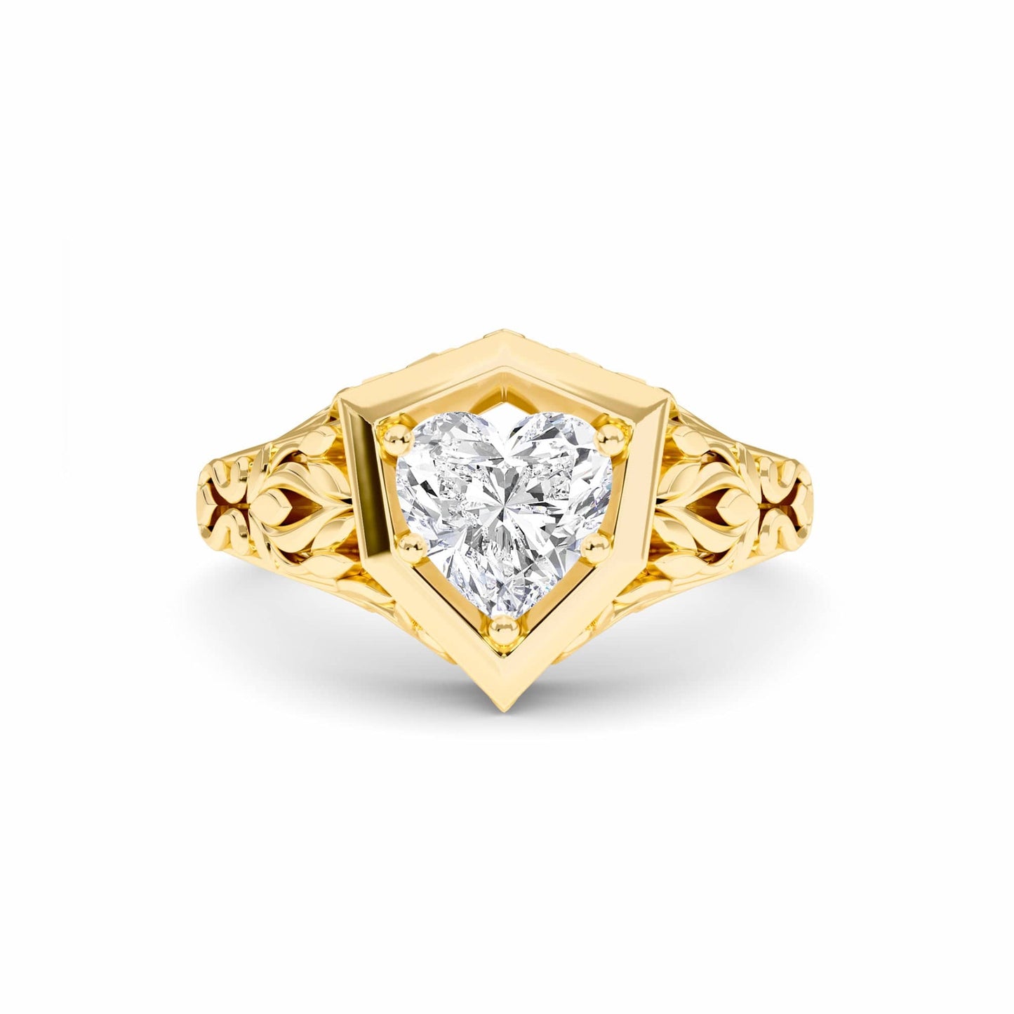 White Diamond Vintage-Inspired Hexagonal Bezel Engagement Ring - Isabelle