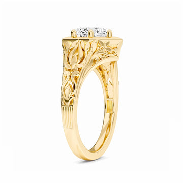 White Diamond Vintage-Inspired Hexagonal Bezel Engagement Ring - Isabelle