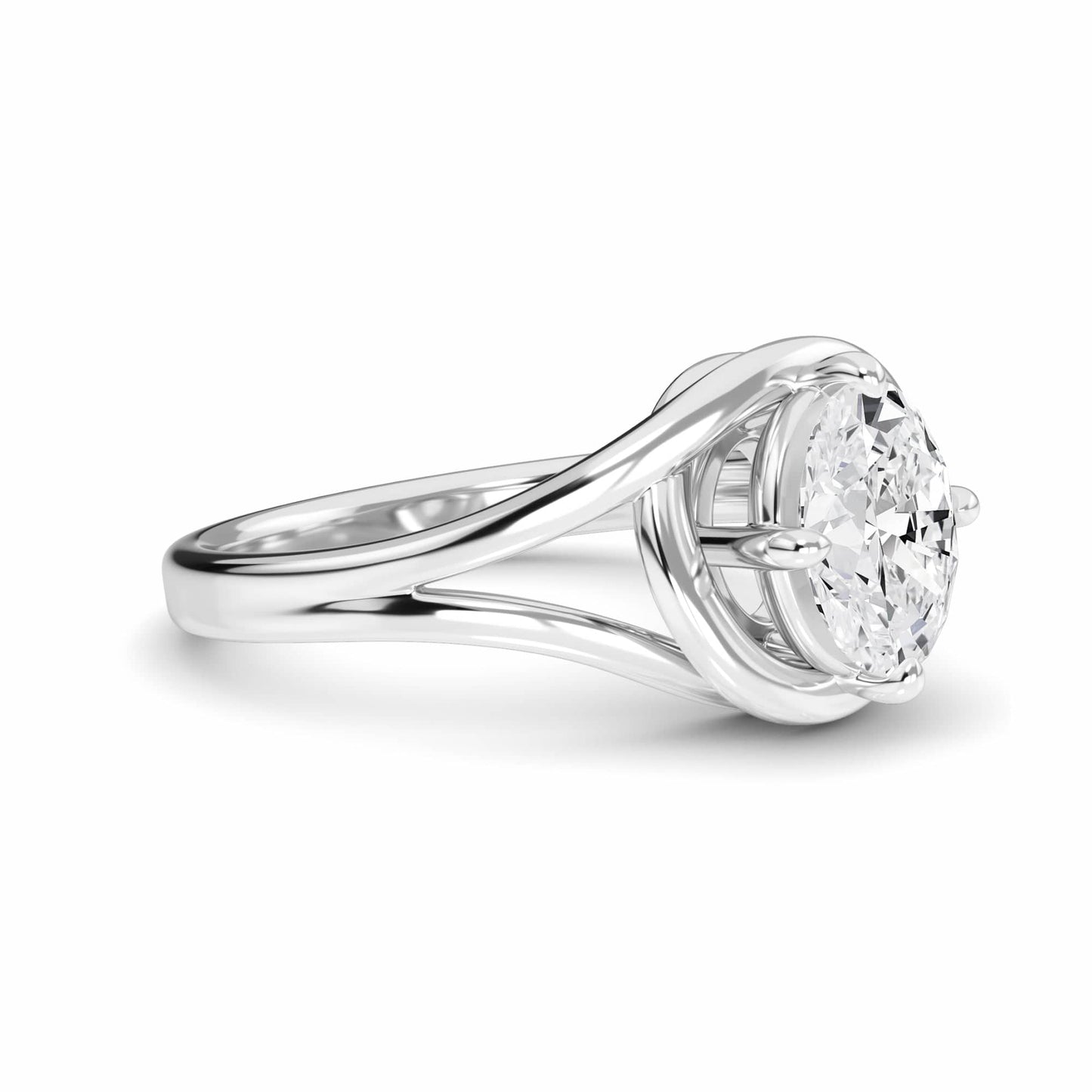 White Diamond Solitaire Split Shank Engagement Ring - Arianna
