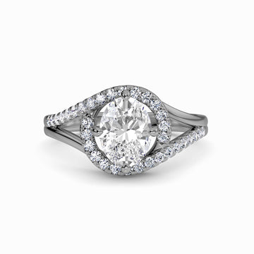 White Diamond Split Shanke Twisting Halo Pave-Set Accented Engagement Ring - Lucy