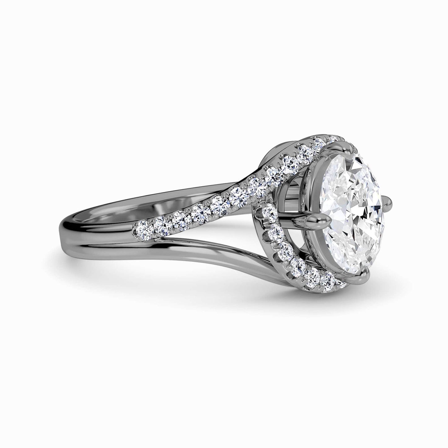 White Diamond Split Shanke Twisting Halo Pave-Set Accented Engagement Ring - Lucy