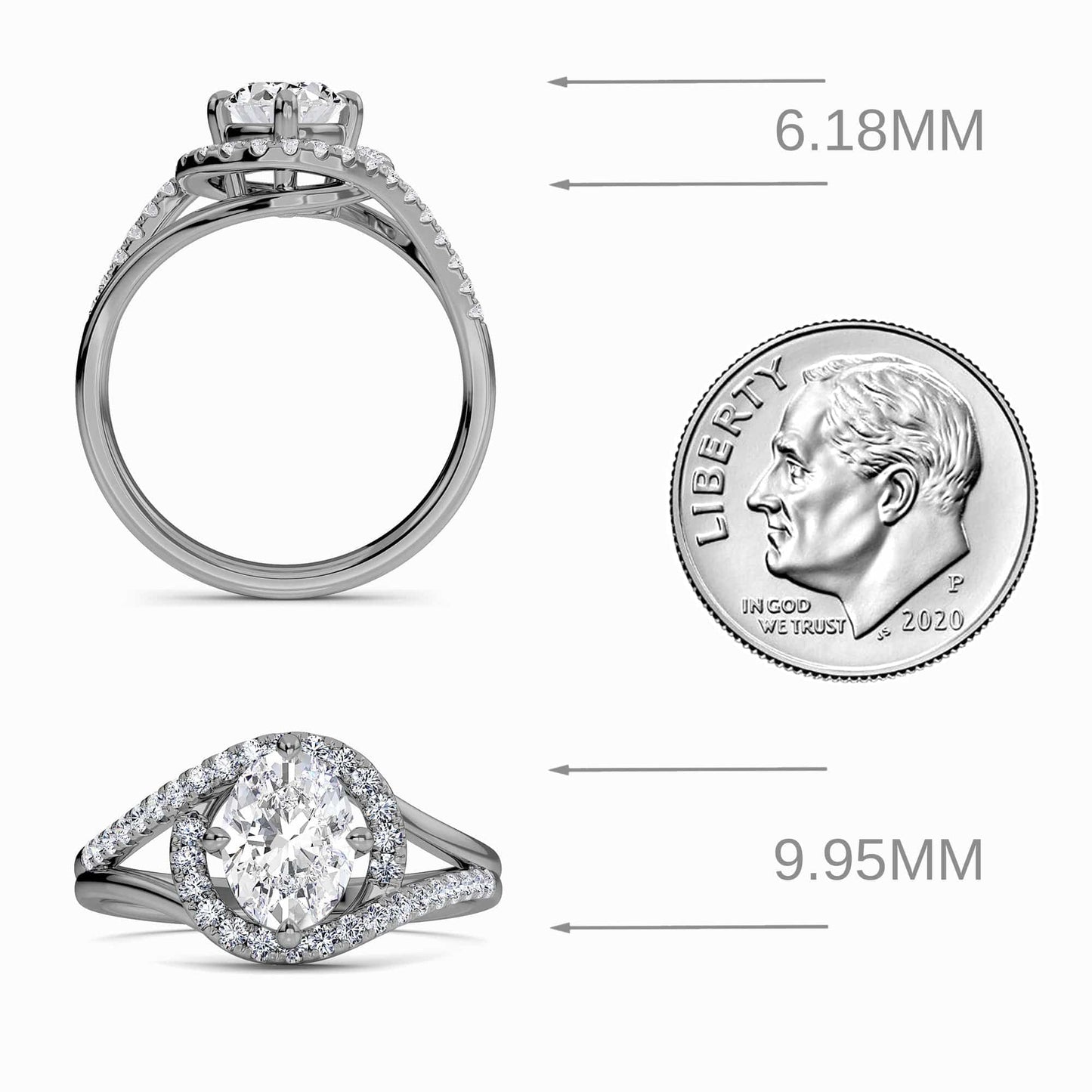 White Diamond Split Shanke Twisting Halo Pave-Set Accented Engagement Ring - Lucy