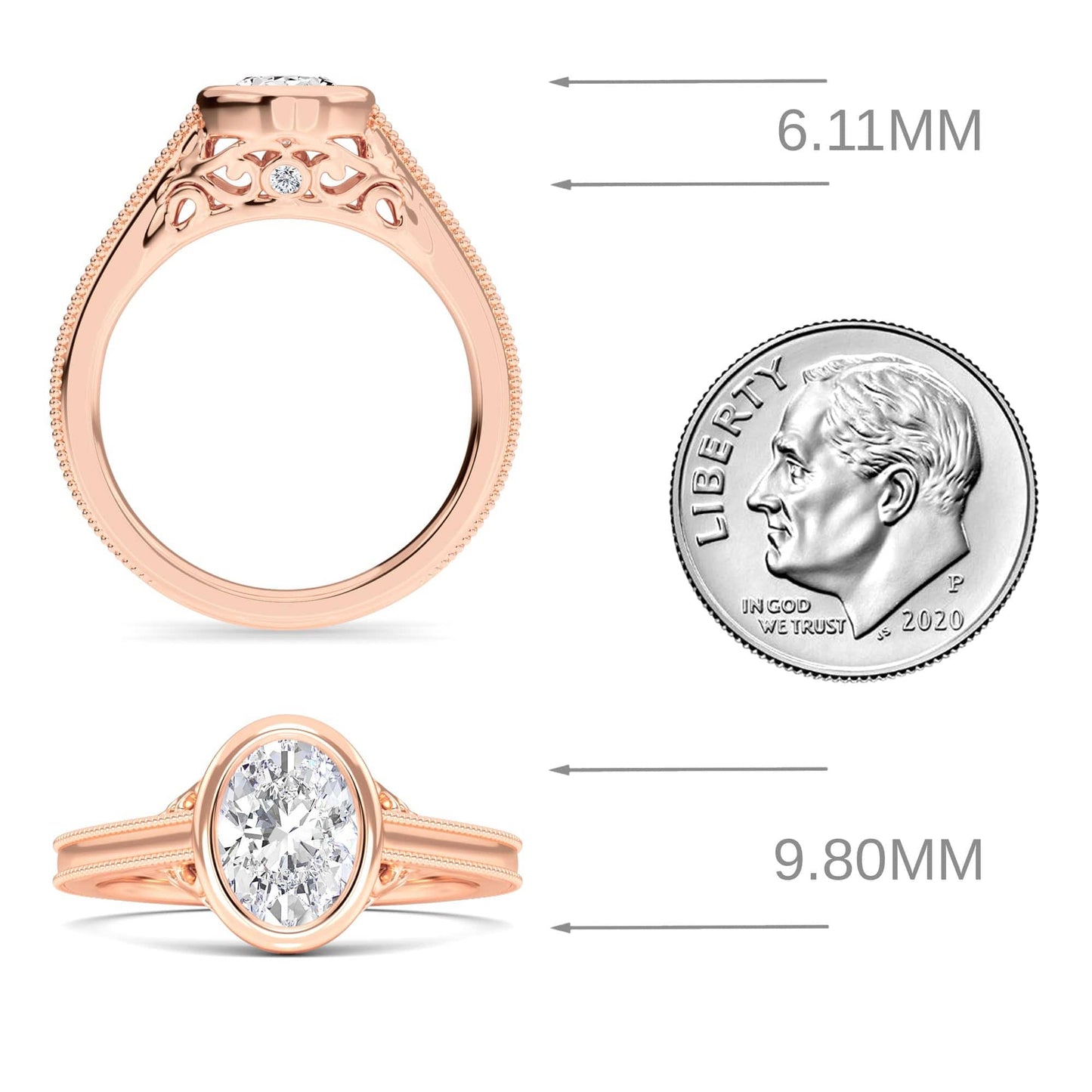 White Diamond Bezel Set Solitaire Engagement Ring - Natalie