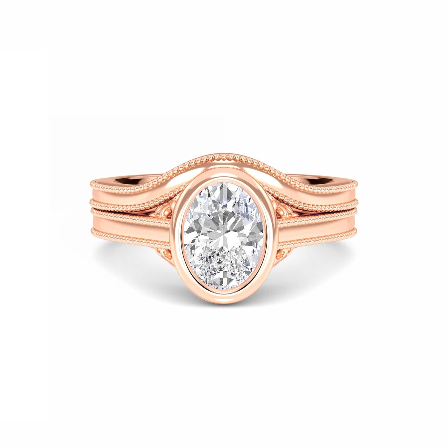 White Diamond Bezel Bridal Set Solitaire Engagement Ring - Lijia