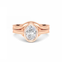 White Diamond Bezel Bridal Set Solitaire Engagement Ring - Lijia