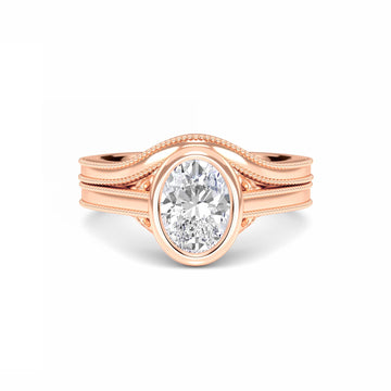 White Diamond Bezel Bridal Set Solitaire Engagement Ring - Lijia