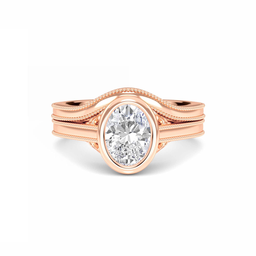 White Diamond Bezel Bridal Set Solitaire Engagement Ring