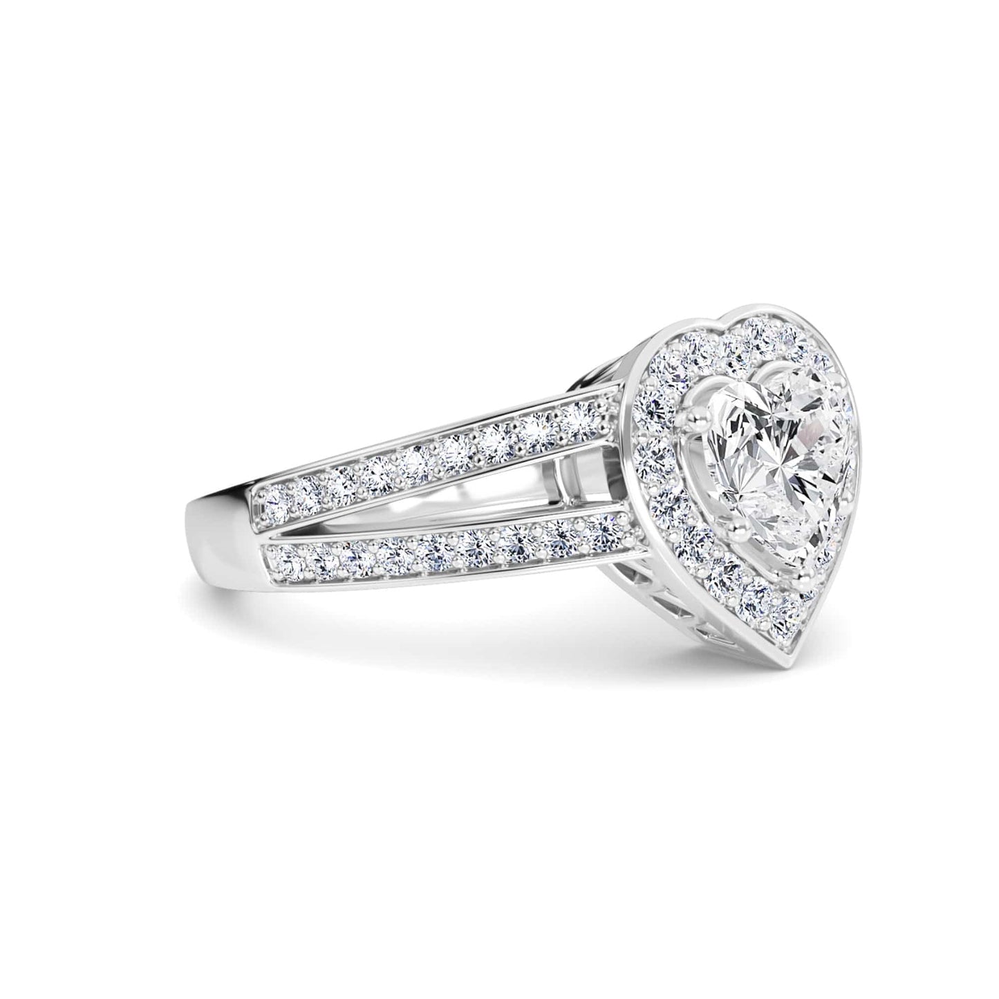 White Diamond Halo Split Shank Engagement Ring - Zoey