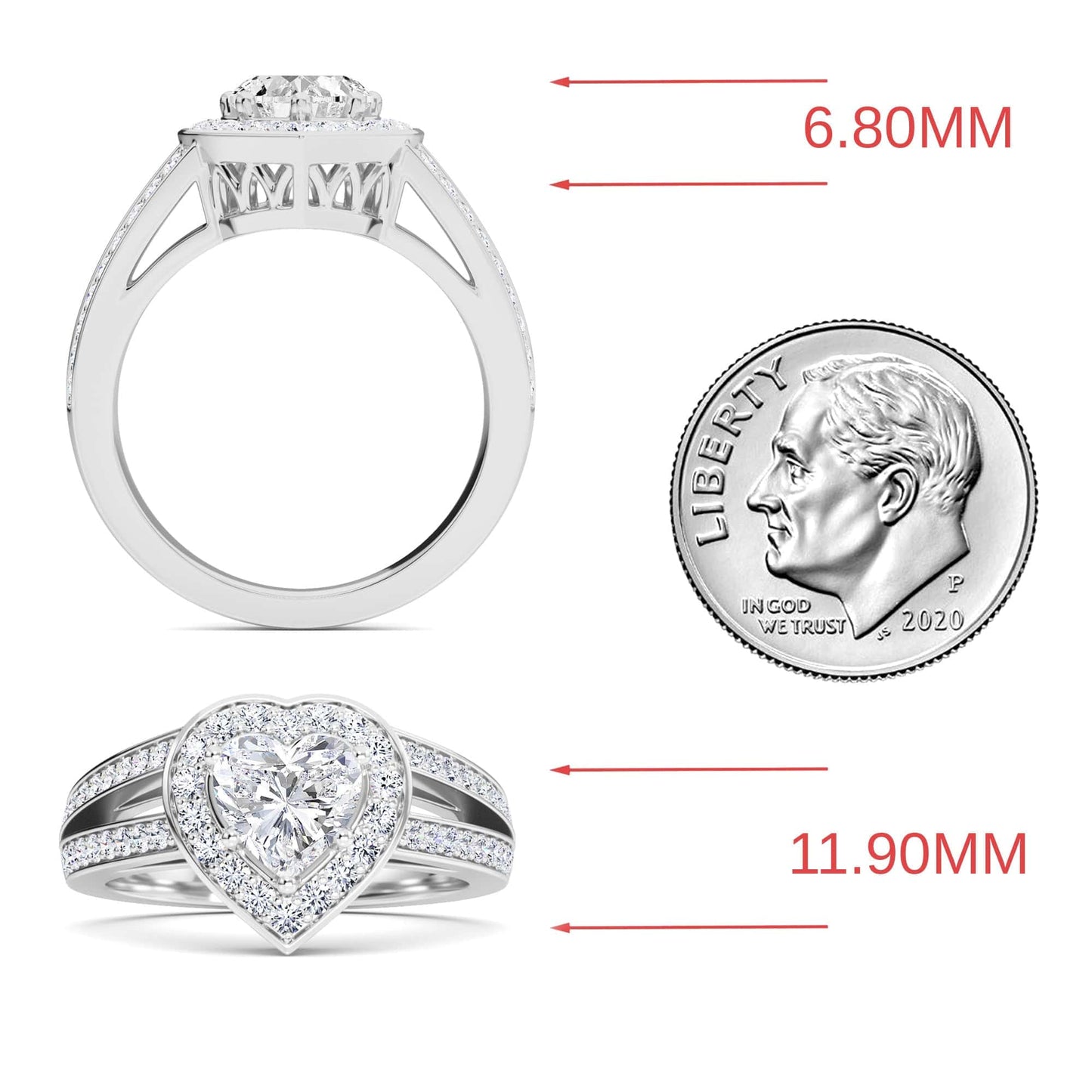 White Diamond Halo Split Shank Engagement Ring - Zoey