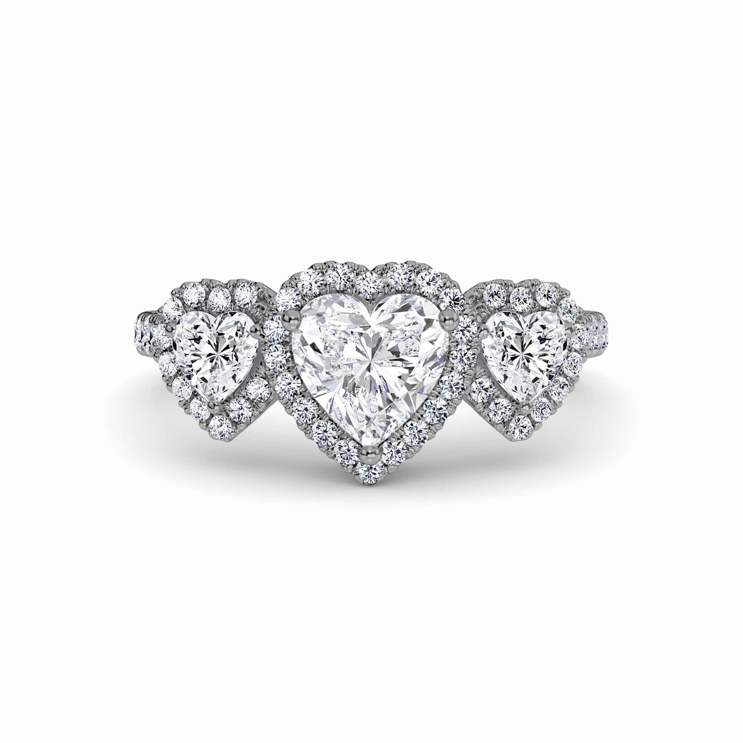 White Diamond Three-Stone Halo Pave-Set Accented Engagement Ring - Madison