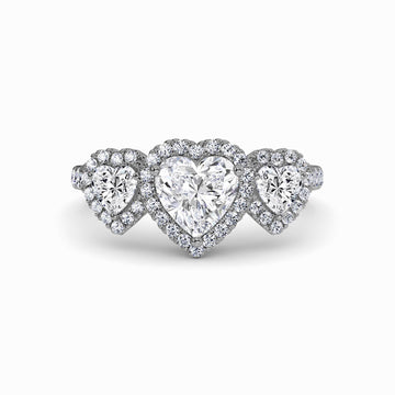 White Diamond Three-Stone Halo Pave-Set Accented Engagement Ring - Madison