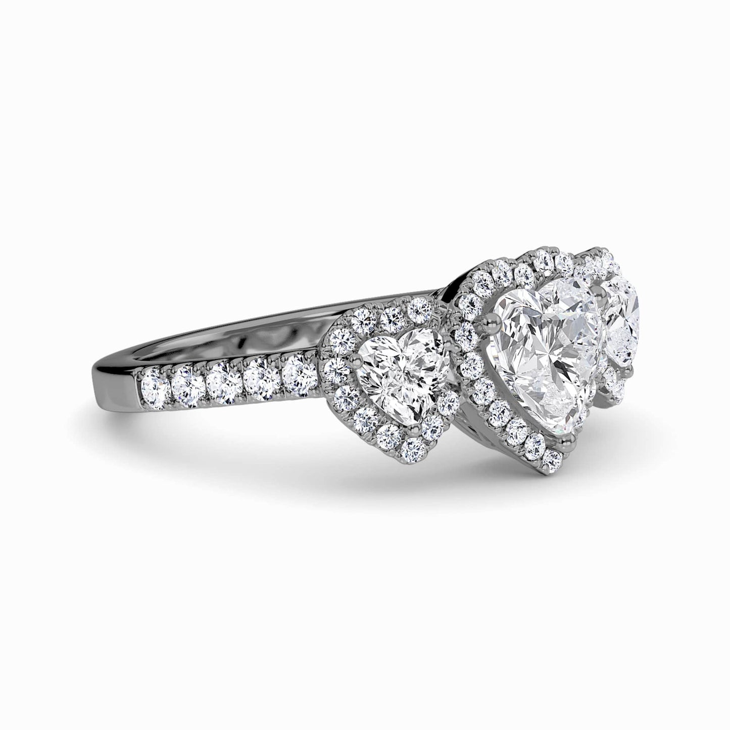 White Diamond Three-Stone Halo Pave-Set Accented Engagement Ring - Madison