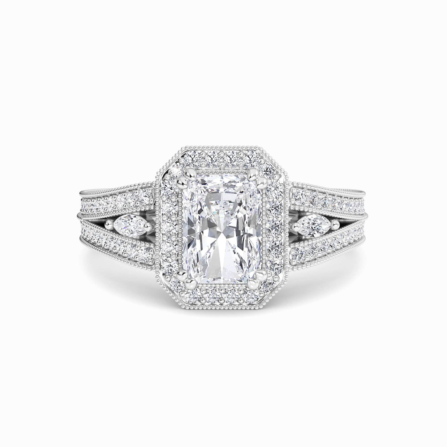 White Diamond Milgrain Halo Engagement Ring - Palmer