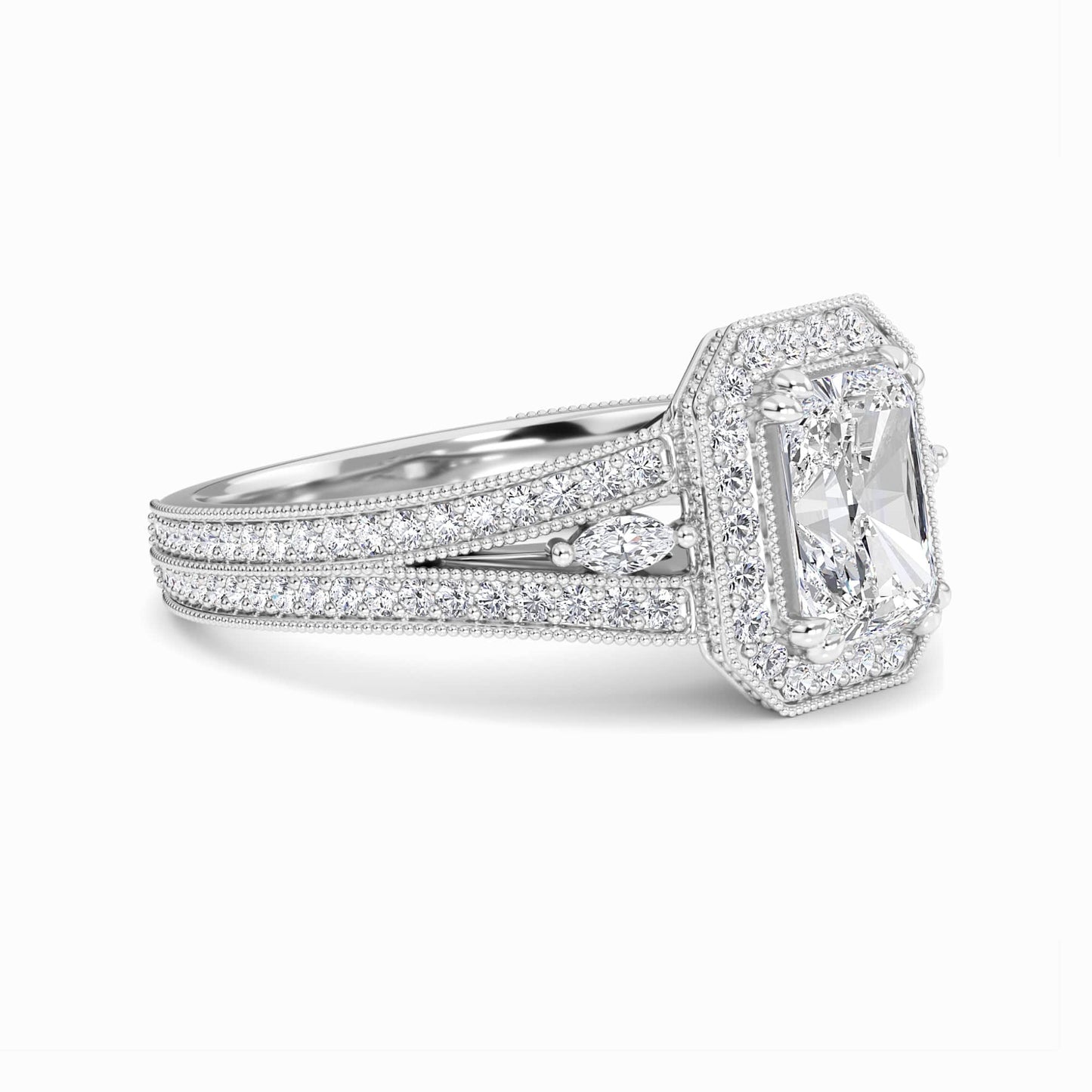 White Diamond Milgrain Halo Engagement Ring - Palmer