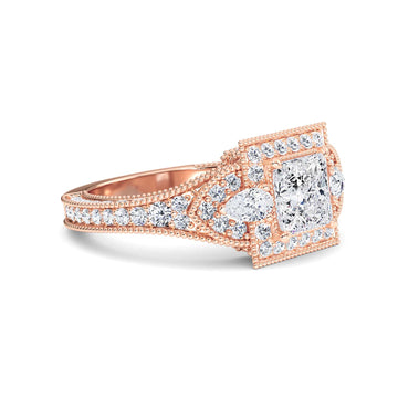 White Diamond Three Stone Halo Pave Engagement Ring - Scout