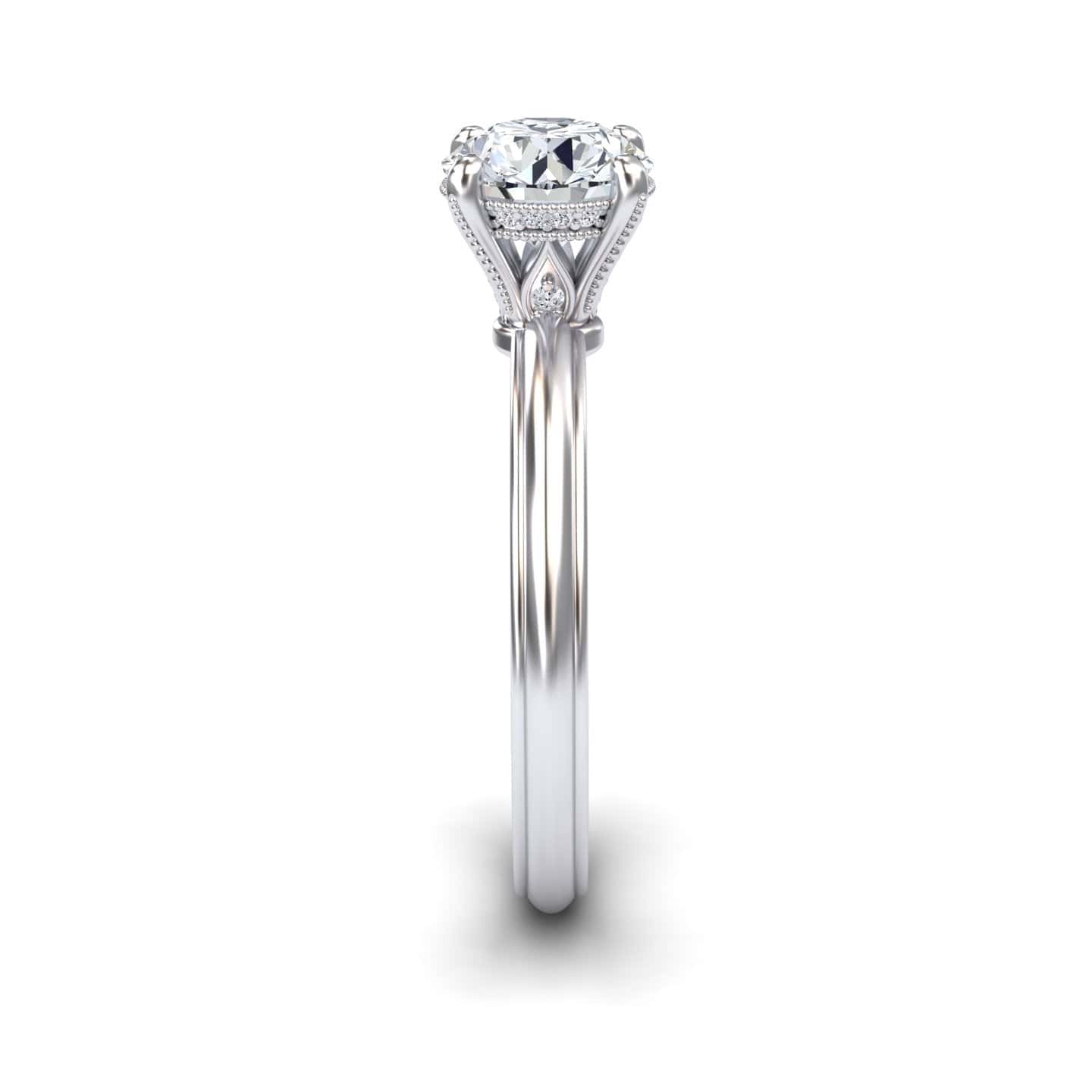 White Diamond Vintage Crown Basket Solitaire Engagement Ring - Charu
