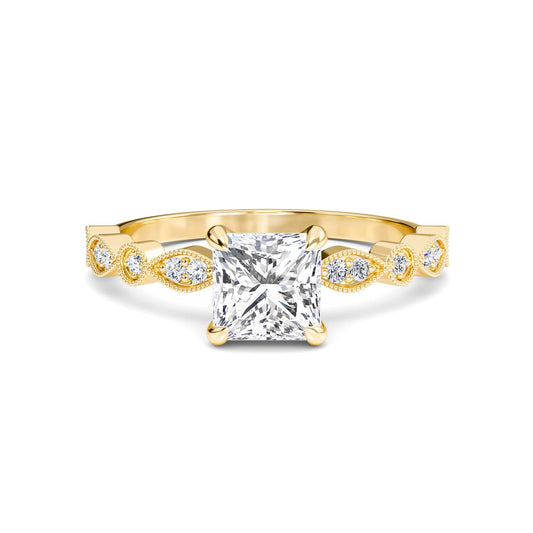 White Diamond Vintage Milgrain Solitaire Engagement Ring - Feiyan