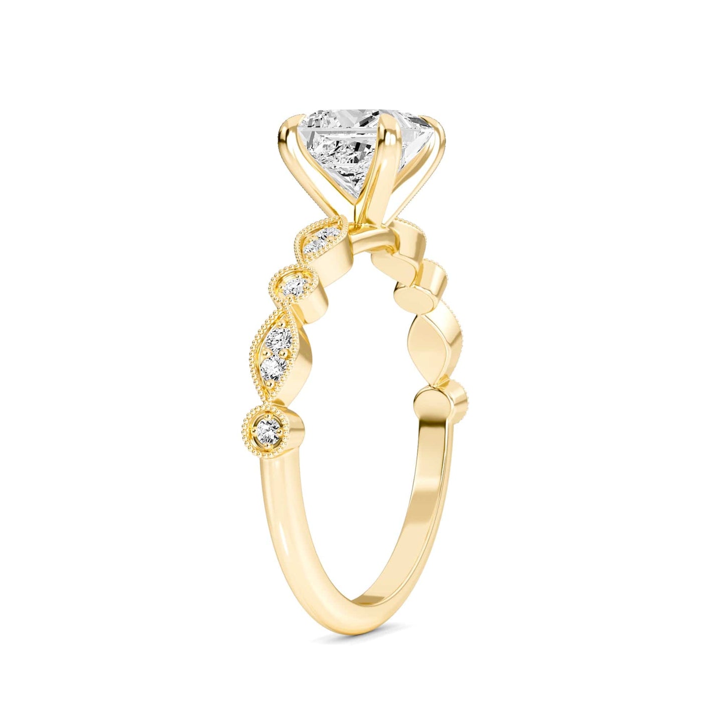 White Diamond Vintage Milgrain Solitaire Engagement Ring - Feiyan