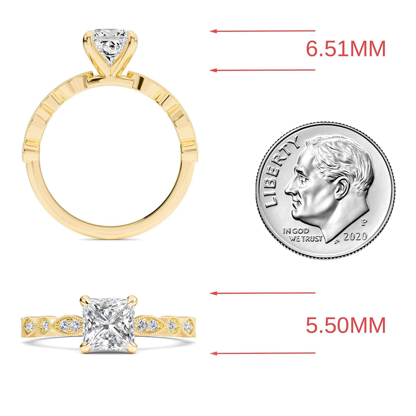 White Diamond Vintage Milgrain Solitaire Engagement Ring - Feiyan