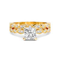 White Diamond Twisted Milgrain Accented Bridal Engagement Ring - Willa