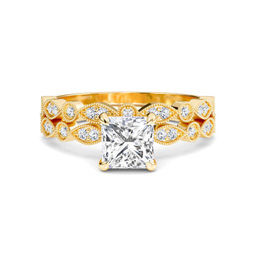 White Diamond Twisted Milgrain Accented Bridal Engagement Ring - Willa