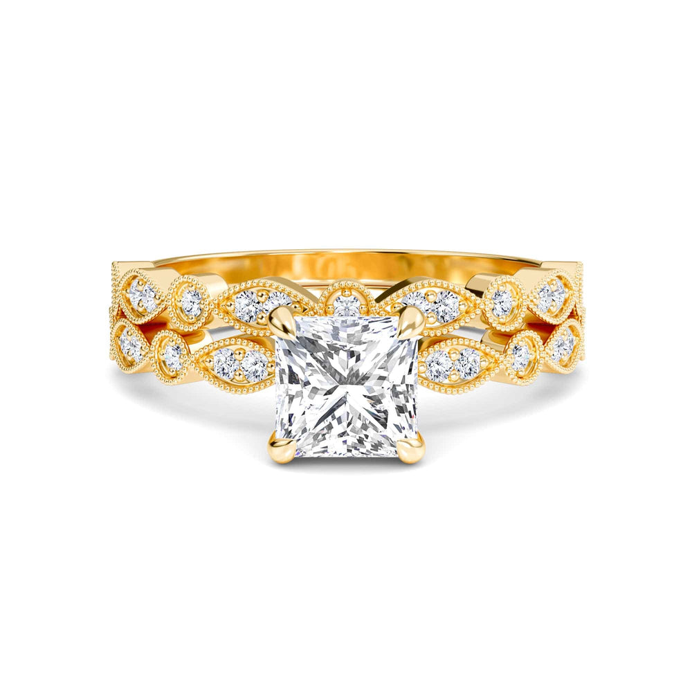 White diamond twisted milgrain accented bridal engagement ring