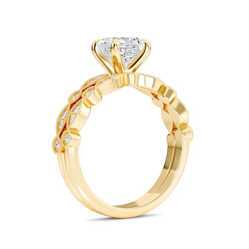 White Diamond Twisted Milgrain Accented Bridal Engagement Ring - Willa