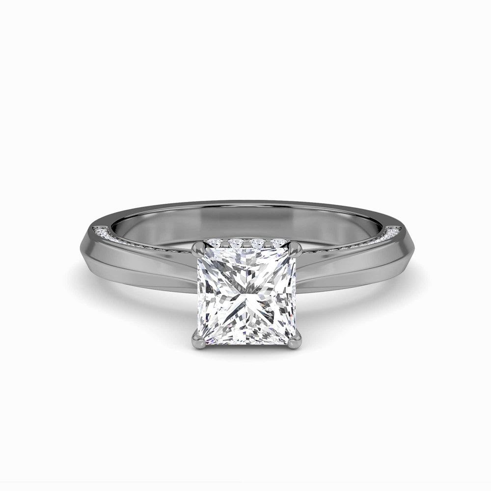White diamond hidden pave crown solitaire engagement ring
