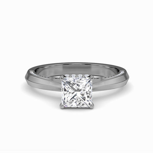 White Diamond Hidden Pave Crown Solitaire Engagement Ring - Haven