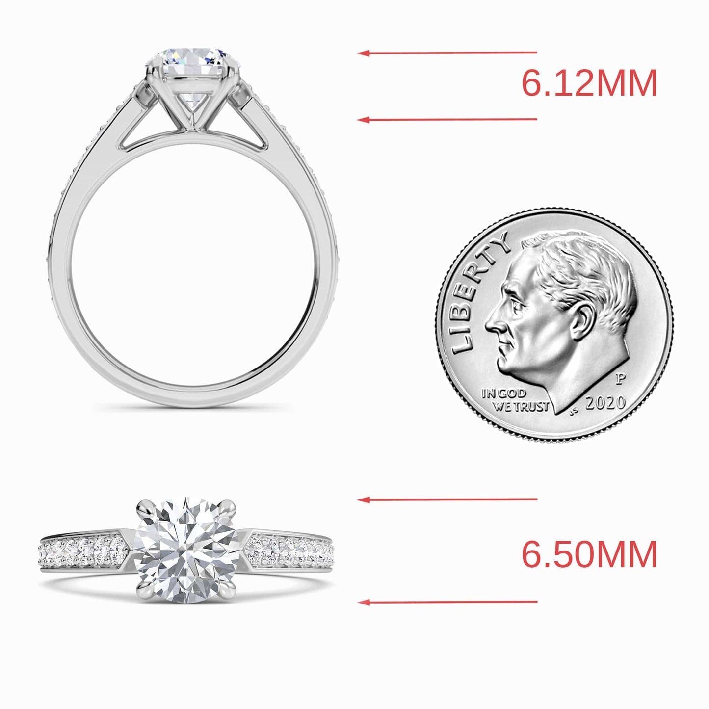 White Diamond Pave Shoulder Solitaire Engagement Ring - Caixia