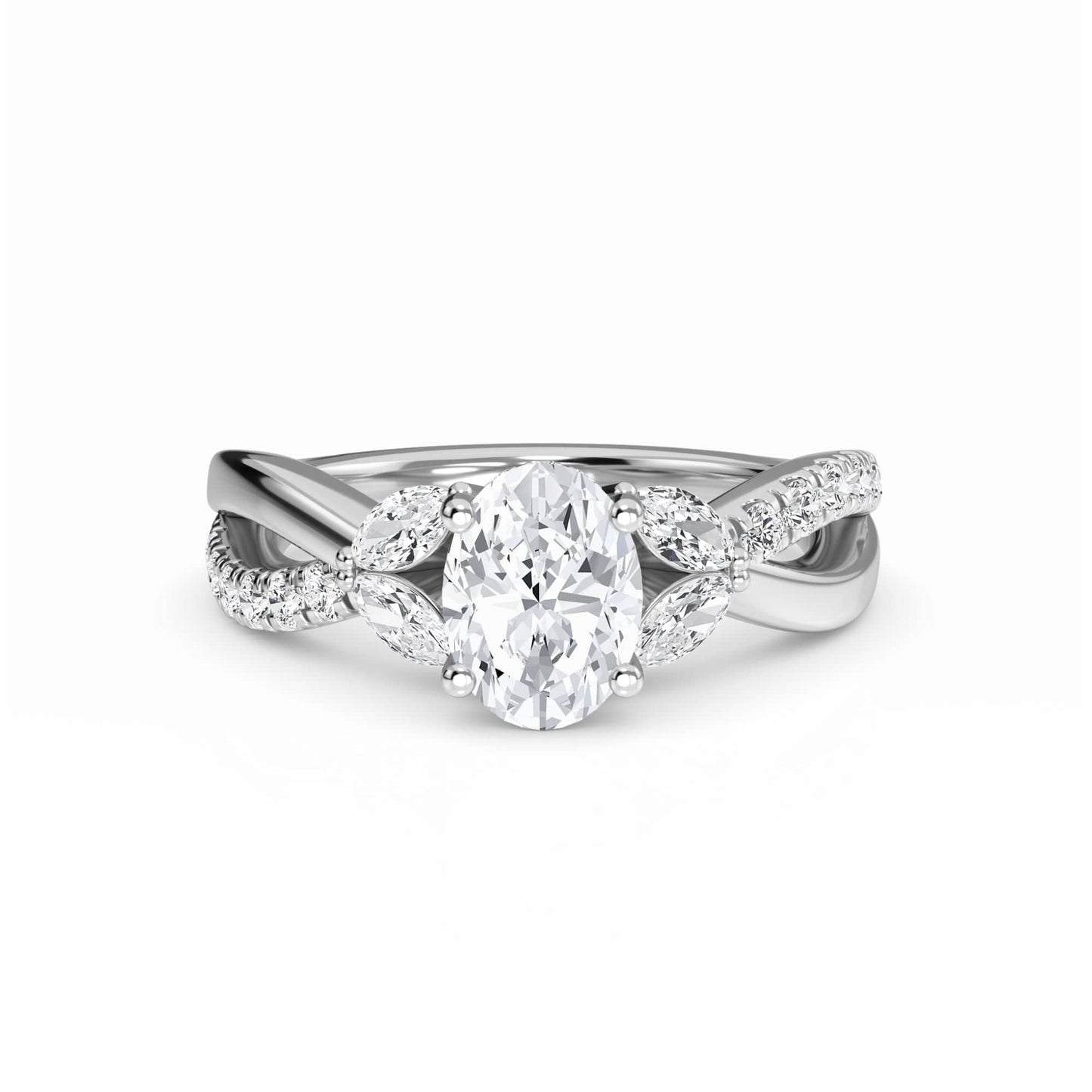 White Diamond Leaf Motif Twisted Engagement Ring - Skylar